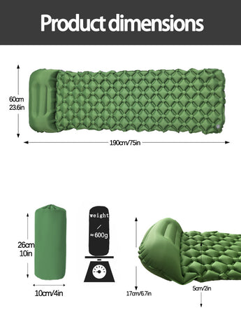 2pc Ultralight Inflatable Camping Sleeping Mat with Integrated Pillow - Waterproof 40D Nylon TPU(Navy Blue)