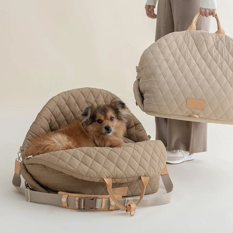 Luxury Quilted 2-in-1 Pet Travel Carrier & Car Booster Seat for Small Dogs(Blue-gray)