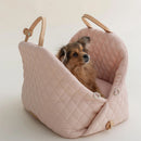 Luxury Quilted 2-in-1 Pet Travel Carrier & Car Booster Seat for Small Dogs(Blue-gray)