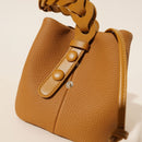 Genuine Leather Mini Bucket Bag with Braided Handle - Chic Drawstring Crossbody Purse(white)