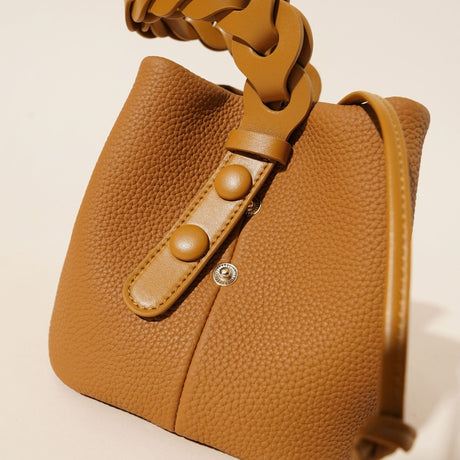 Genuine Leather Mini Bucket Bag with Braided Handle - Chic Drawstring Crossbody Purse(white)