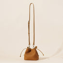 Genuine Leather Mini Bucket Bag with Braided Handle - Chic Drawstring Crossbody Purse(white)