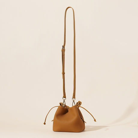 Genuine Leather Mini Bucket Bag with Braided Handle - Chic Drawstring Crossbody Purse(Gray)