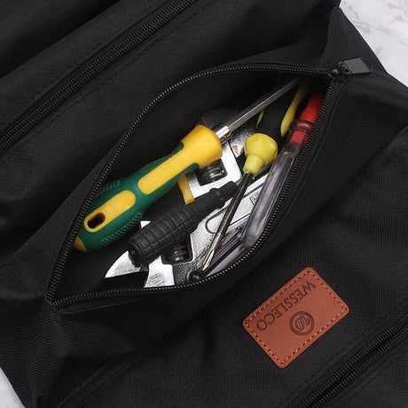 Heavy-Duty Canvas Tool Roll Up Bag & Organizer Tote - Multi-Pocket Wrench & Tool Pouch(Khaki)