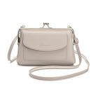 Taupe Women's Vintage Kiss Lock Crossbody Bag - PU Leather Clutch Purse with Detachable Strap