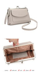 Taupe Women's Vintage Kiss Lock Crossbody Bag - PU Leather Clutch Purse with Detachable Strap