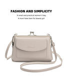 Pink Women's Vintage Kiss Lock Crossbody Bag - PU Leather Clutch Purse with Detachable Strap