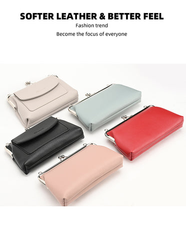 Pink Women's Vintage Kiss Lock Crossbody Bag - PU Leather Clutch Purse with Detachable Strap