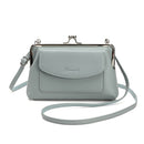 Blue Women's Vintage Kiss Lock Crossbody Bag - PU Leather Clutch Purse with Detachable Strap