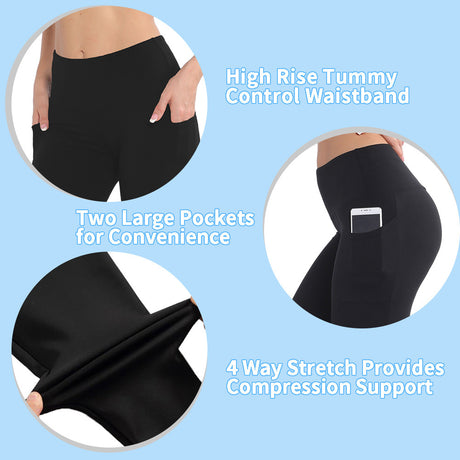 Size S Black Women's Mid Waist Plush Leggings with Pockets - Autumn and Winter Leggings with Pockets