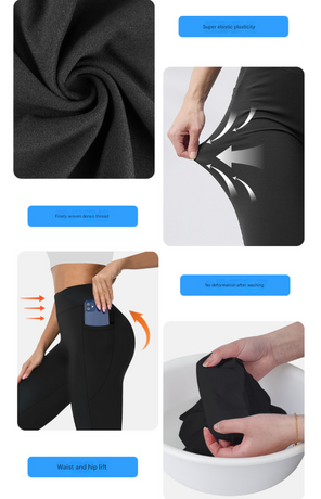 Size L Black Women's Mid Waist Plush Leggings with Pockets - Autumn and Winter Leggings with Pockets