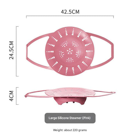 Large Pink Flexible Silicone Steamer Basket with Heat-Resistant Handles - Food-Grade Vegetable Steamer Insert for Pots & Pans
