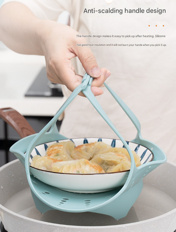 Large Blue Flexible Silicone Steamer Basket with Heat-Resistant Handles - Food-Grade Vegetable Steamer Insert for Pots & Pans