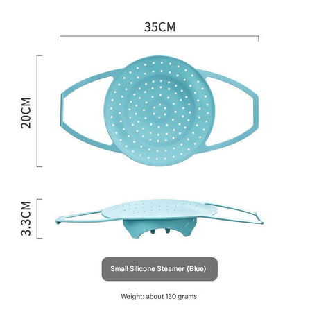 Small Blue Flexible Silicone Steamer Basket with Heat-Resistant Handles - Food-Grade Vegetable Steamer Insert for Pots & Pans