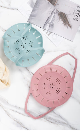 Small Blue Flexible Silicone Steamer Basket with Heat-Resistant Handles - Food-Grade Vegetable Steamer Insert for Pots & Pans