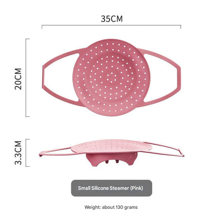Small Pink Flexible Silicone Steamer Basket with Heat-Resistant Handles - Food-Grade Vegetable Steamer Insert for Pots & Pans