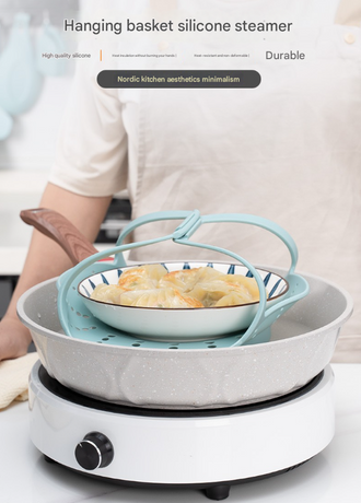 Small Pink Flexible Silicone Steamer Basket with Heat-Resistant Handles - Food-Grade Vegetable Steamer Insert for Pots & Pans