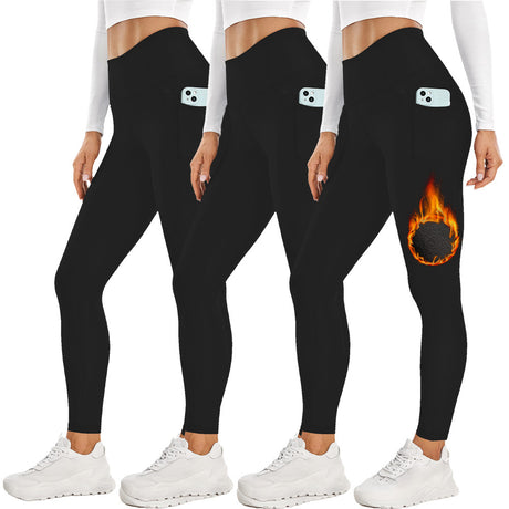 Size XL Grey Women's Mid Waist Plush Leggings with Pockets - Autumn and Winter Leggings with Pockets