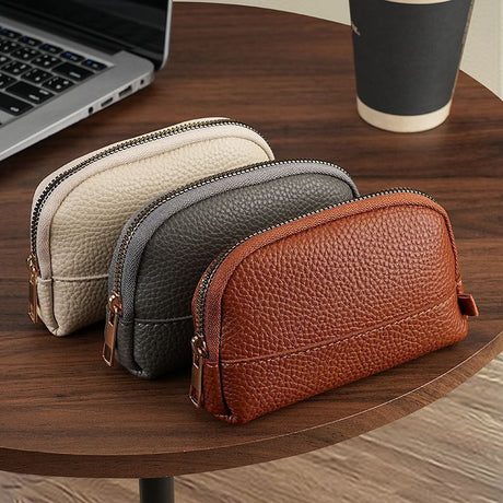 3 Pcs Beige Elegant Faux Leather Coin Purse - Mini Zipper Pouch & Compact Card Holder Wallet