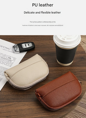 3 Pcs Beige Elegant Faux Leather Coin Purse - Mini Zipper Pouch & Compact Card Holder Wallet