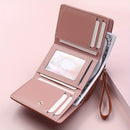 Brown Chic Compact Trifold Wallet for Women - PU Leather Card Holder with Zipper Coin Purse & Wristlet Strap