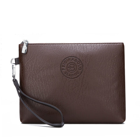 Coffee Classic Men's PU Leather Clutch Bag - Slim Business Wristlet & Travel Pouch