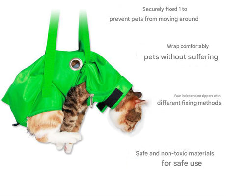 Size S Green Multi-Functional Cat Grooming Bag - Anti-Scratch Restraint Pouch for Nail Trimming and Vet Visits