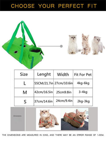 Size M Green Multi-Functional Cat Grooming Bag - Anti-Scratch Restraint Pouch for Nail Trimming and Vet Visits