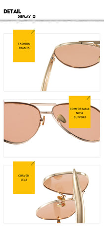 Style C1 Gold Frame Champagne Lenses Chic Oversized Aviator Sunglasses - Retro Metal Frame with UV400 Protection for Women