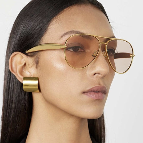 Style C4 Gold Frame Brown Lenses Chic Oversized Aviator Sunglasses - Retro Metal Frame with UV400 Protection for Women