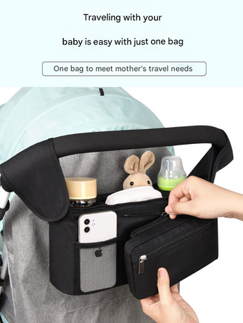 Blue Universal Stroller Organiser Caddy with Insulated Cup Holders and Detachable Wristlet