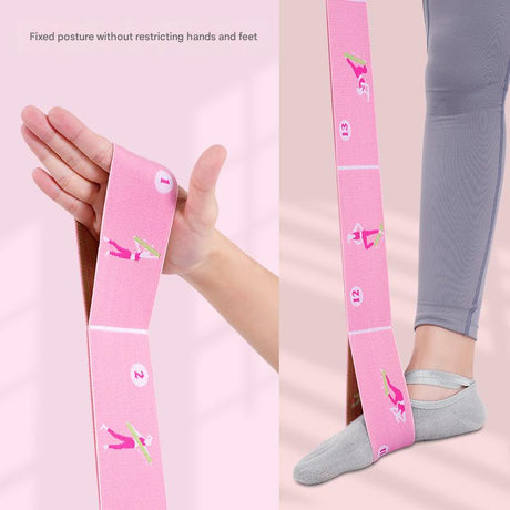 Dark Blue Instructional Yoga Stretch Strap with Embroidered Pose Guide - 11-Loop Flexibility Band