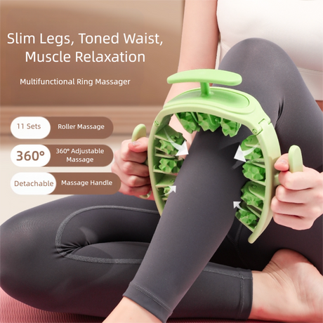 Pink and White Removable Adjustable Wrap-Around Muscle Roller - 11-Wheel Deep Tissue Massager for Legs, Arms & Body