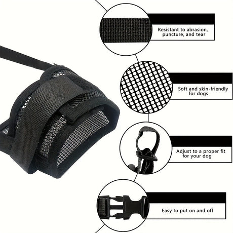 3 Pcs Size L Black Breathable Mesh Dog Muzzle - Soft & Comfortable Guard to Prevent Biting, Allows Panting and Drinking