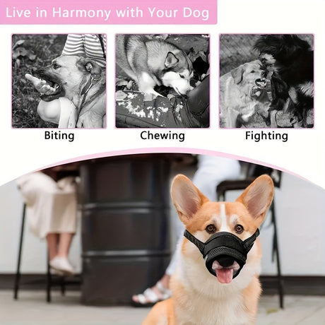 3 Pcs Size XL Black Breathable Mesh Dog Muzzle - Soft & Comfortable Guard to Prevent Biting, Allows Panting and Drinking