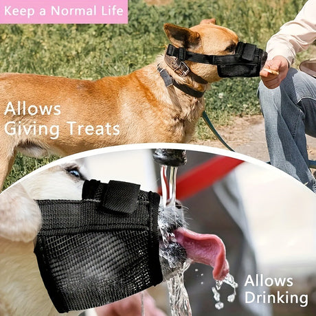 3 Pcs Size XXL Black Breathable Mesh Dog Muzzle - Soft & Comfortable Guard to Prevent Biting, Allows Panting and Drinking