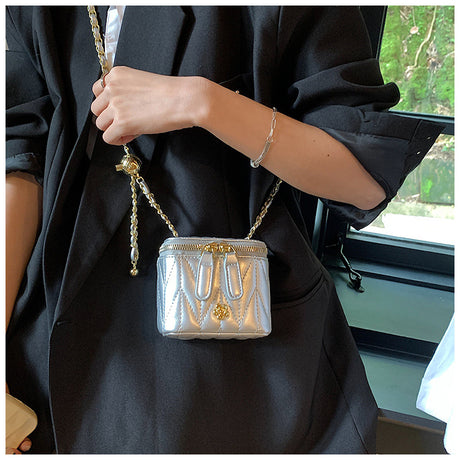 Silver Chic Quilted Mini Box Crossbody Bag - Luxury Style Chain Purse for Women