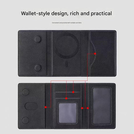 Dark Blue 3-in-1 Magnetic Wallet for MagSafe - Slim PU Leather Card Holder with Kickstand