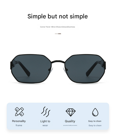 Gold Frame and Black Grey Lenses Modern Retro Geometric Sunglasses - Chic Metal Frame with UV400 Lenses and Black PU Leather Protective Case