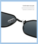 Gold Frame and Black Grey Lenses Modern Retro Geometric Sunglasses - Chic Metal Frame with UV400 Lenses and Black PU Leather Protective Case