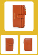 Light Brown Compact Bifold Wallet for Women - High Capacity PU Leather Purse with Zipper Coin Pocket