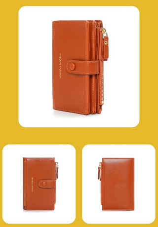 Light Brown Compact Bifold Wallet for Women - High Capacity PU Leather Purse with Zipper Coin Pocket