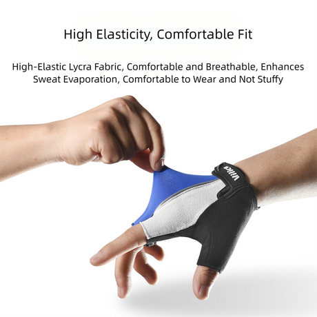 Size M Blue Padded Half-Finger Cycling Gloves - Breathable Shock-Absorbing Workout Gloves for Gym & Fitness