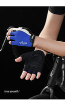 Size M Blue Padded Half-Finger Cycling Gloves - Breathable Shock-Absorbing Workout Gloves for Gym & Fitness