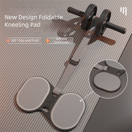Grey Assisted Rebound Ab Roller with Foldable Knee Pad - Dual Wheel Core Trainer for Home Gym