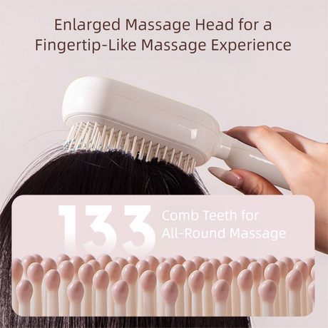 White Innovative Self-Cleaning Cushion Hairbrush - Retractable Bristle Detangling & Scalp Massager