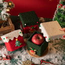White and Green Luxe Plush Christmas Gift Box - Decorative Holiday Treat Box with Snowy Trim