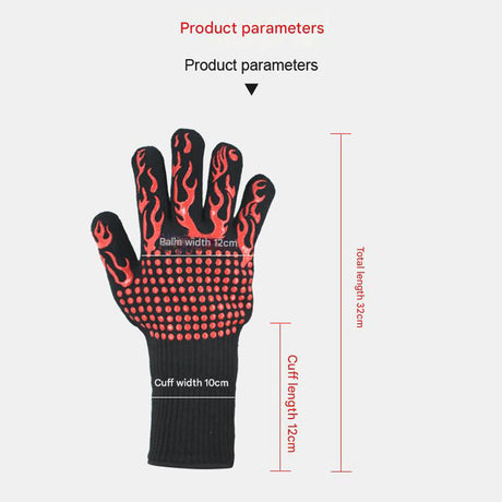 Blue Flame Pattern Extreme Heat Resistant BBQ Gloves - 500°C Flame Design Oven Gloves with Non-Slip Silicone Grip