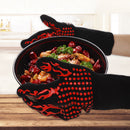 Blue Flame Pattern Extreme Heat Resistant BBQ Gloves - 500°C Flame Design Oven Gloves with Non-Slip Silicone Grip