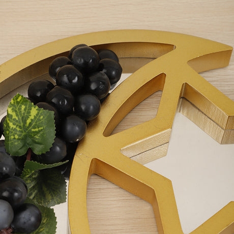 2 Pcs Gold Marble Effect Elegant Celestial Moon & Star Serving Tray - Gold Finish Decorative Platter for Home & Holidays